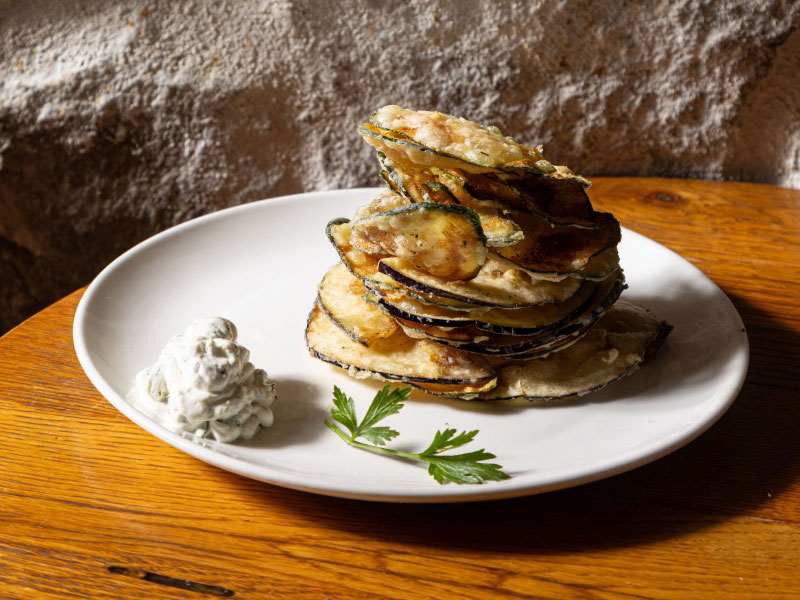 Estia chips - paper thin zucchini and eggplant, lightly fried