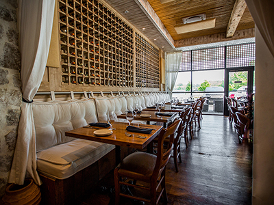 row of tables at Estia, Radnor